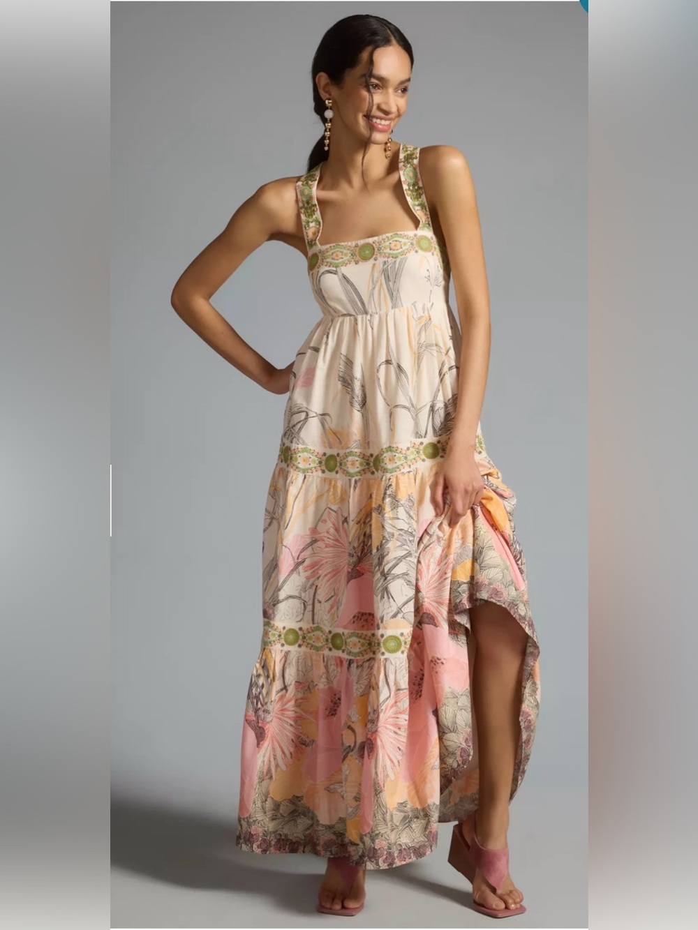 Anthropologie Square Neck Floral Maxi Dress size small